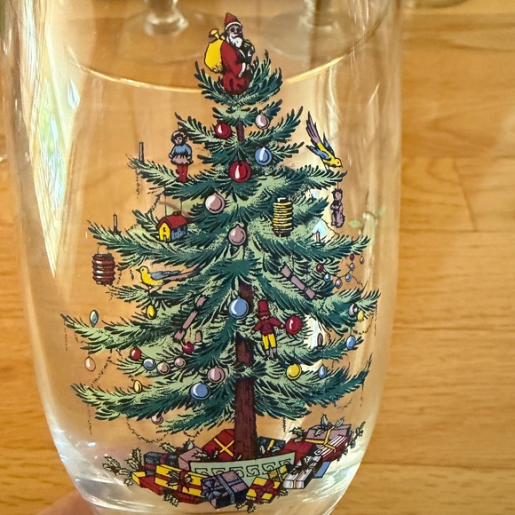 Spode Water Goblets 16 oz  Set of Seven (7) Christmas Tree Pedestal Gold Rim - Picture 2 of 15